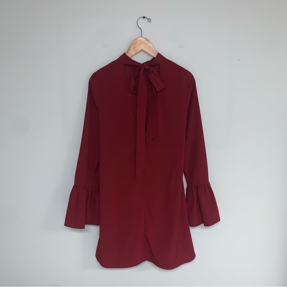Lulus Dress Size Small Wine Red Long‎ Sleeve Oversized Flowy Flared Bell Sleeve - Picture 6 of 11